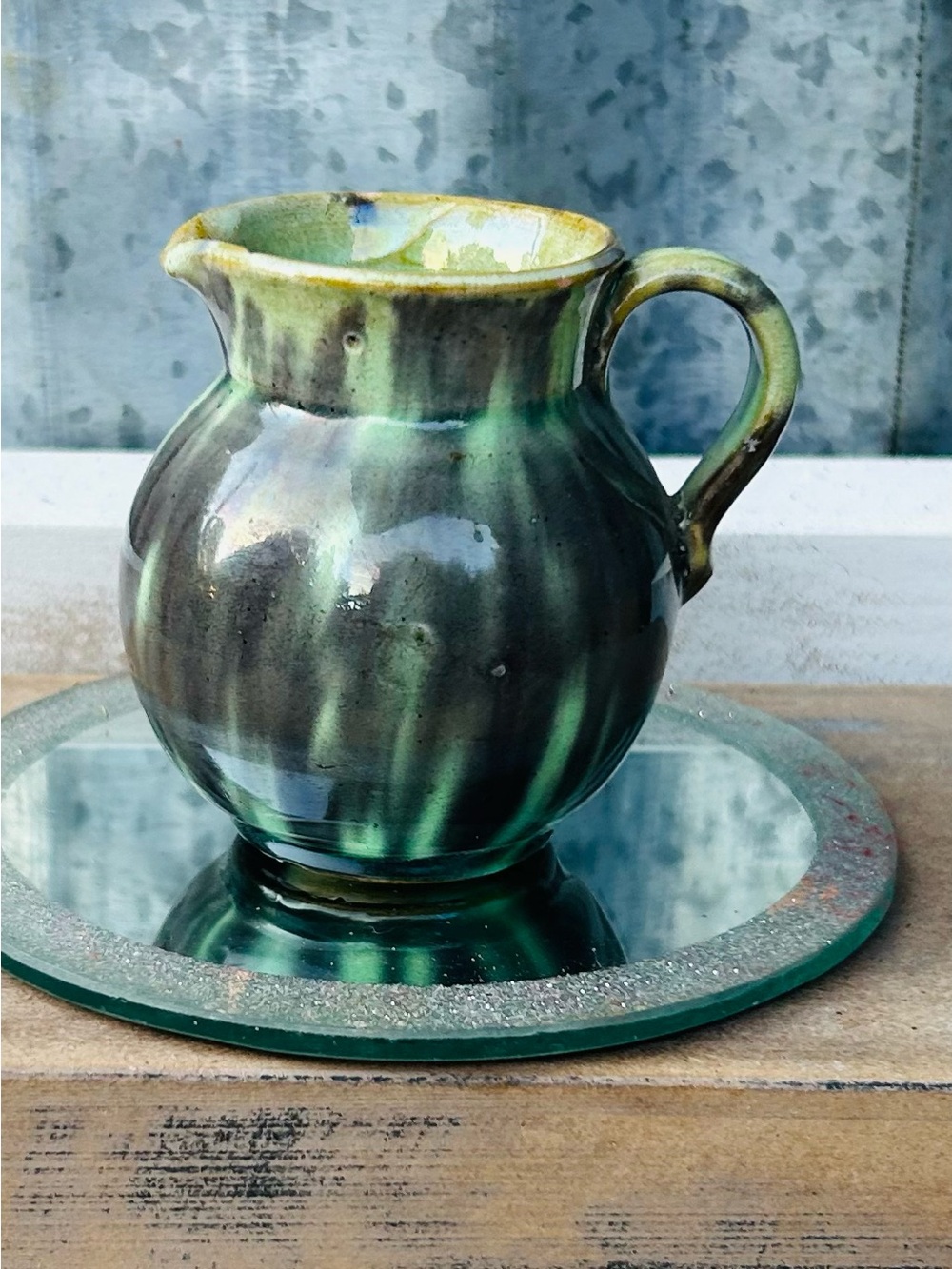 Handcrafted Green Ceramic Pitcher - Home Art Accent